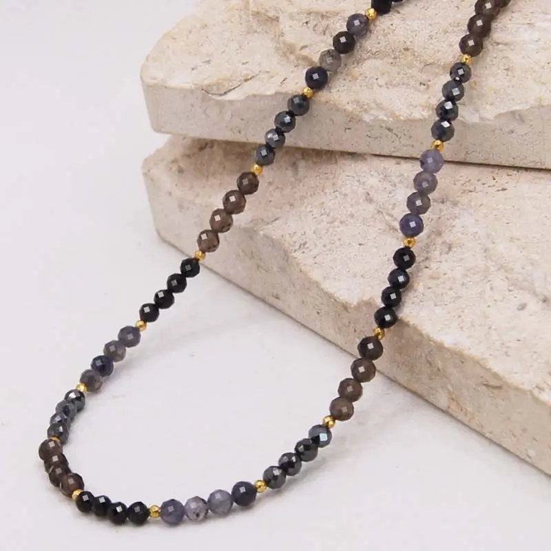 2022 4MM Black Natural Stone Bead Choker Simple Handmade Small Gemstone Necklace for Women Jewelry