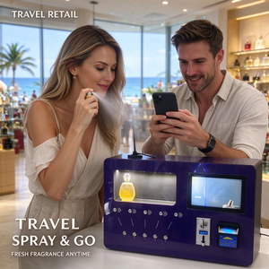 Distributeur de parfum automatique à monnayeur et lecteur de carte, avec étagère à senteurs et barre de buses intégrées, pour les coins parfumerie et les salles de beauté - Product Image 2