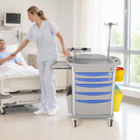 Chariot médical d'urgence moderne pour hôpitaux et cliniques, 5 tiroirs, matériau ABS, verrouillage central, poteau IV, roulettes silencieuses, hauteur réglable