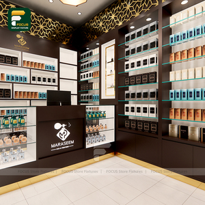 Escaparate de exhibición de Perfume blanco y negro de lujo, estante de fragancia montado en la pared, diseño de accesorios de tienda minorista - Product Image 6