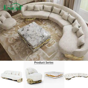 럭셔리 황동 스타일 7인용 모듈형 섹셔널 소파 세트, 골드 곡선 패브릭 C자형 소파, 빌라 거실 가구 - Product Image 1