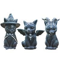 SHQS0326 Halloween Mèo Đen Bức Tượng Nhựa Phù Thủy Tượng Bãi Cỏ Gnome Vườn Trang Trí Ngoài Trời Cổ Điển Kinh Dị Thủ Công