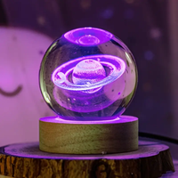 Boule de cristal fantaisie, petite lampe de nuit, gravure laser 3D, lune, planète, galaxie, lumière LED polie, tendance de la mode, décoration de la maison, bureau