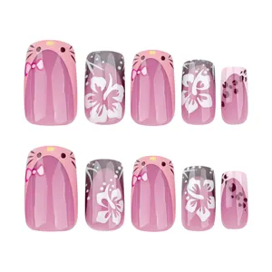 Nuevas <span class=keywords><strong>Uñas</strong></span> <span class=keywords><strong>Postizas</strong></span> Francesas Puntiagudas <span class=keywords><strong>para</strong></span> Mujeres y <span class=keywords><strong>Niñas</strong></span>, Diseño Cuadrado Mediano con Flores 3D, <span class=keywords><strong>Uñas</strong></span> <span class=keywords><strong>Postizas</strong></span> con Caja - Product Image 5