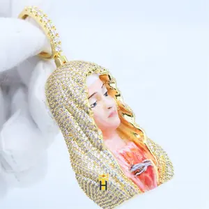 Perhiasan Berlapis Emas Hadiah Busana Sederhana Jimat Kalung Mary Virgin Hip Hop Enamel Liontin