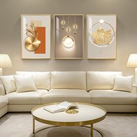 Art mural de luxe en or pour salon, ensemble de 3 tableaux contemporains pour murs