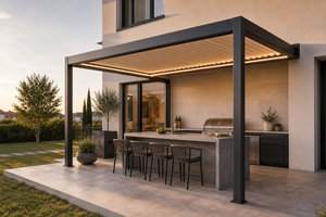 Luxury Residential Aluminum Pergola, Smart Motorized Louvered Outdoor <b>Gazebo</b>, Sun & Rain Resistant Patio Pavilion - Product Image 6