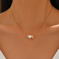 Collier chaîne serpent délicat pour femme, plaqué or 18 carats, avec pendentif perle artificielle et perle en forme de larme, en acier inoxydable, bijou cadeau