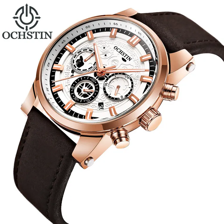 OCHSTIN GQ6111 Men Quartz Sport Watch Oem Luxury Leather Strap Chronograph Movement Watch Fashion