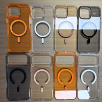 Étui de téléphone transparent en cristal noir avec anneau magnétique en PC, résistant aux chocs, pour 17 Pro/Pro Max