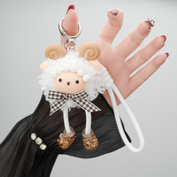 Mini porte-clés en peluche mouton bouclé, jouet doux, vente en gros, porte-clés Kawaii, animal 3D, pompon, mignon, vintage, porte-clés en peluche chèvre bouclée, agneau