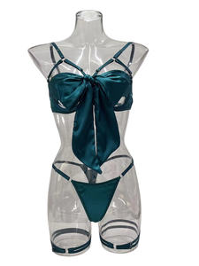 Lencería Erótica de Alta Calidad, Nuevo Estilo, con Lazo Exquisito, Diseño Hueco, Sexy, Delgada, Ecológica, Conjunto de Tres Piezas con Anillos de Acero - Product Image 5