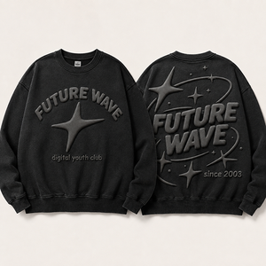 Fournisseur OEM de vêtements streetwear, sweat-shirt lavé avec motif étoile en relief - Product Image 1