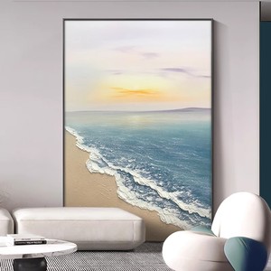Hand Painted Seascape Oil Painting Framed Metal <b>Frame</b> Impressionism Style Living Room <b>Wall</b> Art Decorative Painting For Sofa - Product Image 1