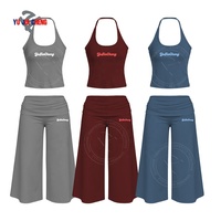 Ensemble 2 pièces pour femmes : haut halter d'été et pantalon capri à jambes larges, tenue de sport personnalisée, vêtements de détente