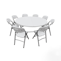 Table ronde pliable portable, table demi-pliante, table de salle à manger ronde en plastique pour l'extérieur, pour la maison, les mariages et les banquets