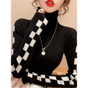 Pull col roulé color block pour femme, taille S, noir, haut en tricot à manches longues - Product Image 3