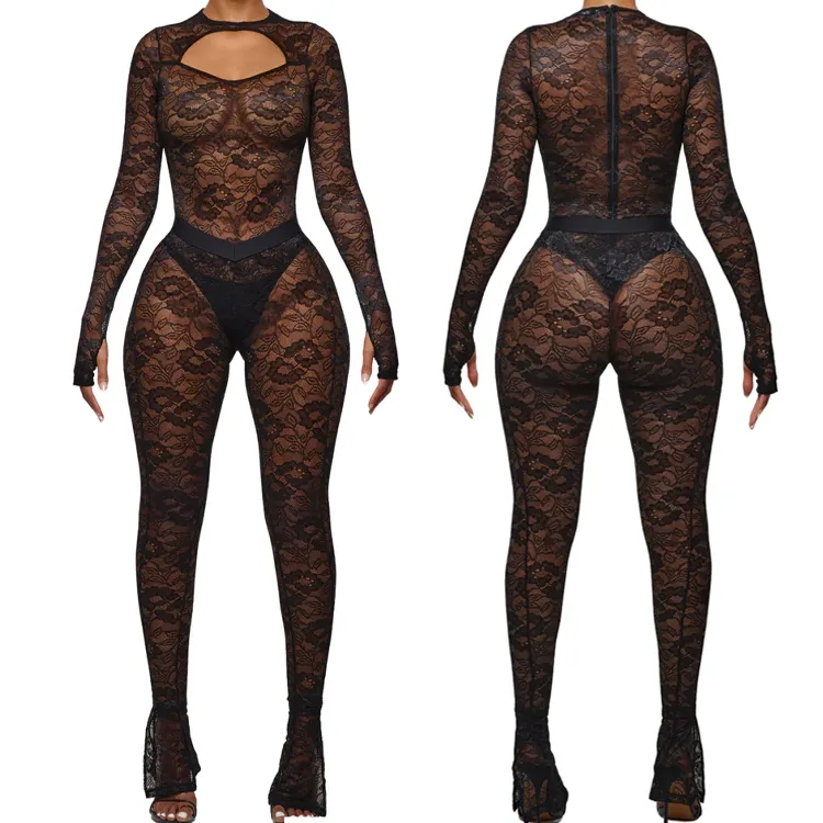 Kanten Vrouw Set Custom Logo Kleur Lingerie Sexy Nachtelijke Bodysuit Playsuit Katoen Geribbeld Vrouwen Kant 2 Stuk Loungekleding Set