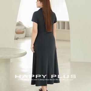 Robe longue cintrée pour femme grande taille Happy Plus, coupe trapèze, gris foncé, col rabattu, boutonnée sur le devant, couleur unie N9247 - Product Image 5