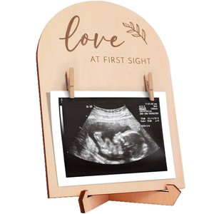 Cadre photo en bois écologique à ultrasons, élégant, double face, thème ange, gravure sculptée, logo annonçant la grossesse, bébé - Product Image 3