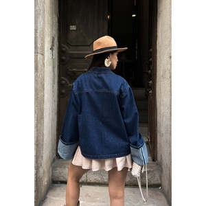 Chaqueta Vaquera con Detalle de Mangas Plegables en Color Contrastante, 100% Algodón, Abrigo para Mujer - Product Image 4