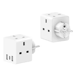 Leishen BS estándar 250V/13A 6 en 1 Reino Unido A LA UE adaptador de enchufe de viaje enchufes de 3 vías adaptador de corriente de cubo del Reino Unido con 2 puertos USB A + tipo C