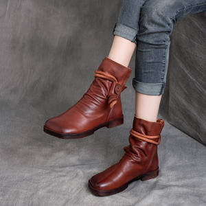 Botas de Tobillo con Cordones, Estilo Étnico Retro, de Cuero Genuino, Hechas a Mano, para Caminar, con Punta Redonda/Cerrada, para Hombre - Product Image 2