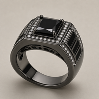 Cincin Signet Pria Perak 925 Custom dengan Ukiran Inisial dan Moissanite