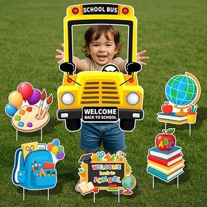 Lớn Xe Buýt Trường Học Chào Đón Trở Lại Trường Trang Trí 6PC Trong Nhà Ngoài Trời Sân Dấu Hiệu Cổ Cọc Nhựa Ngày Đầu Tiên Trường Lawn Vườn Đảng - Product Image 2