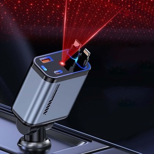 NUEVO Cargador de coche retráctil 5 en 1 Super rápido para cable de teléfono Adaptador de encendedor de cigarrillos PD con 2 puertos <span class=keywords><strong>USB</strong></span> Techo superior de cielo estrellado - Product Image 1
