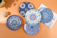 Assiettes de dîner ethniques Mandala bleues bohèmes, assiettes de présentation en céramique florales colorées pour mariage, fête, maison – Personnalisation disponible