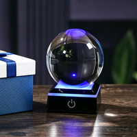 Boule de cristal vierge de 8 cm pour gravure laser, avec boîte cadeau, sphère en verre optique, base LED rechargeable USB, cadeaux photo 3D personnalisés en cristal