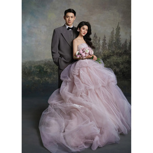Strapless Ball Gown Wedding Dress Tulle Empire Waist Vintage Style Taro Purple 250614 - Product Image 4
