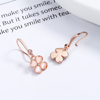 Boucles d'oreilles pendantes trèfle à quatre feuilles en argent sterling 925 avec zircon, porte-bonheur
