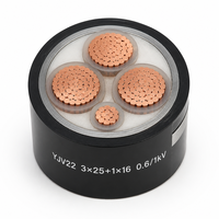 Câble d'alimentation blindé ZR-YJV22 0.6/1KV 3*25+1*16 conducteurs STA, isolation XLPE, gaine PVC, câble de distribution souterrain pour bâtiments