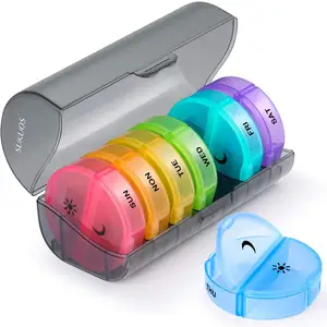 Weekly Pill box Organizer 7 Day 2 Times a Day, Large Daily Pill boxes for Holding Medicine,vitamin with 2 color printing