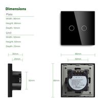 Interrupteur d'alimentation intelligent Wi-Fi à écran tactile double direction 2 gangs UE, contrôle LED miroir, courant max. 10A, cadre en verre, certifié CE/RoHS/FCC, AC