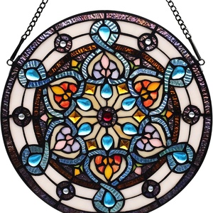 Paneles Decorativos de Vidrio Estilo Tiffany de 12 Pulgadas con Diseño de Flor Azul Marino, Estructura Sólida para Cocina o Sala de Estar, 3mm de Grosor - Product Image 4