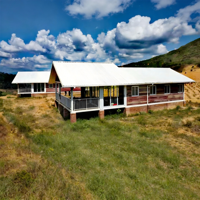 Villa de luxe en acier léger, toit en pente, maison préfabriquée pour complexe hôtelier avec balcon et terrasse, cabane modulaire à ossature acier, conception personnalisée
