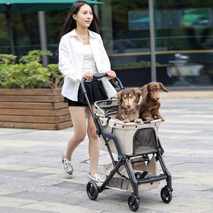 Poussette pour <span class=keywords><strong>chien</strong></span> tout-terrain légère avec roues avant pivotantes, <span class=keywords><strong>panier</strong></span> <span class=keywords><strong>en</strong></span> tissu facile à nettoyer, réglable pour chiens - Product Image 5