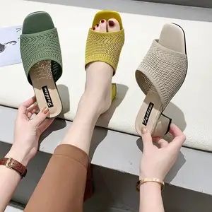 Mid Heel Sandals and Slippers for Women's Summer New Flying Weave Outwear Fashion Women's Sandals and Slippers