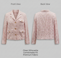 Veste courte en tweed pour femme, manches longues, boutonnée, élégante, pour le bureau, fabricant OEM