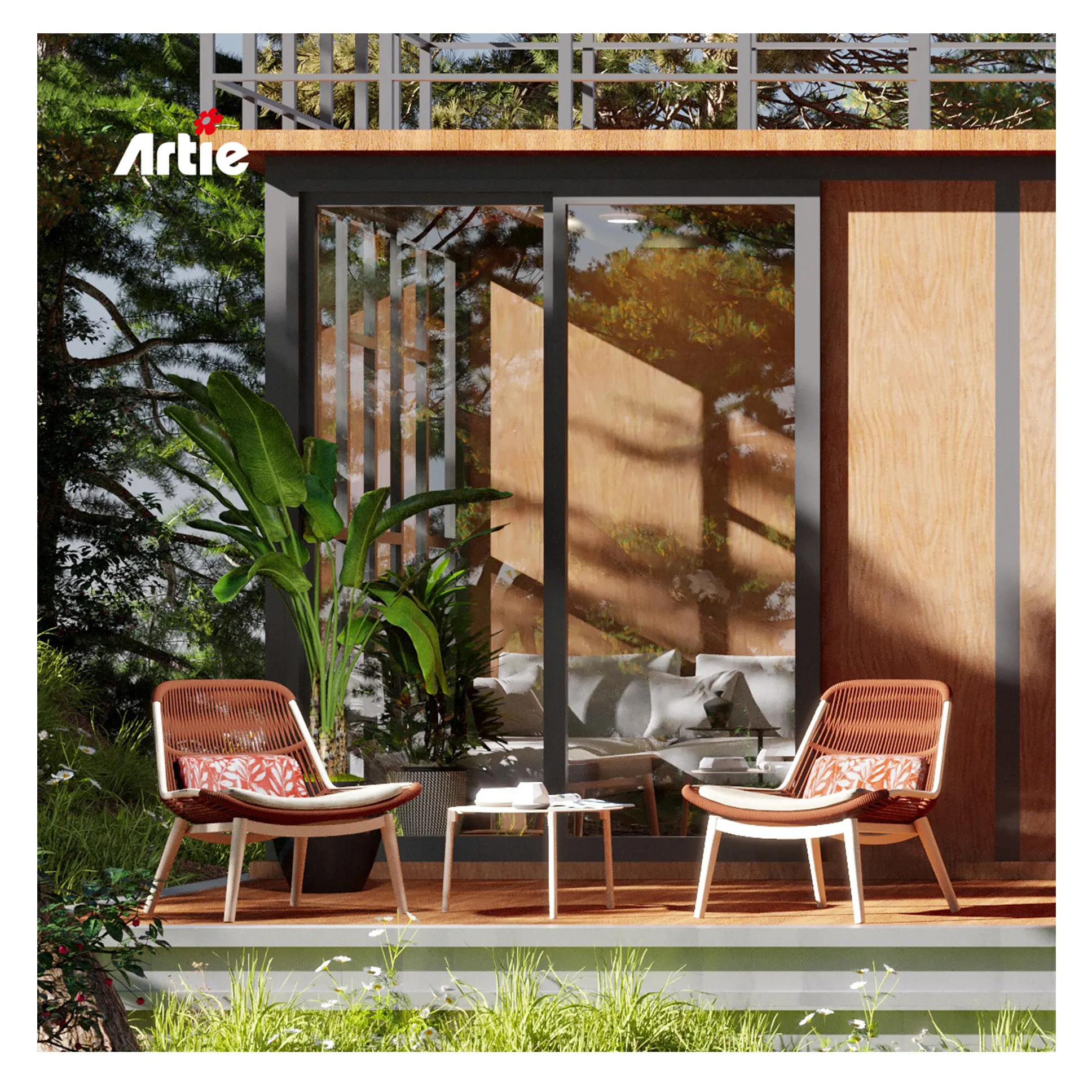 Artie Hinterhof-Balkonmöbel Outdoor Rattan Sofa-Set Weidenmöbel luxuriöses handgewebtes kleines Outdoor-Sofa