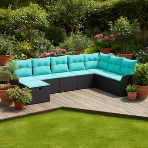 Set Divano da Giardino in Polyrattan Nero a 8 Pezzi con Cuscini, Arredamento da Esterno - Product Image 2