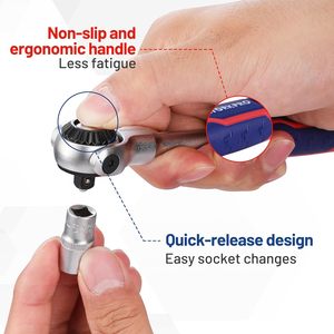 Juego de Llaves de Trinquete con Cabeza Flexible WORKPRO, Accionamiento de 1/4'', 72 Dientes, Liberación Rápida, Cabeza de Cromo-Molibdeno, <span class=keywords><strong>Llave</strong></span> Inglesa Ajustable de 270 Grados - Product Image 6