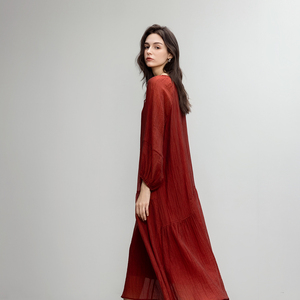 Demana Reisel Pleated Textured Dress Size 26 Summer Tie Neck Long Dress - Product Image 3