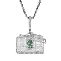 Collier pendentif Hip Hop Dollar glacé, motif sac à main et billet de banque en dollars américains