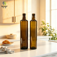 Bouteille vide en verre ambré transparent pour huile d'olive 750ml 1000ml, récipient en verre brun à col fileté pour huile d'olive, condiment liquide