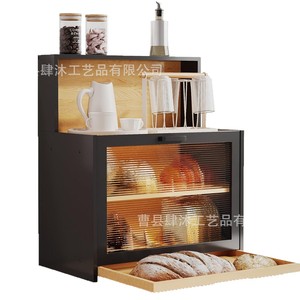 Boîte à pain en bambou, armoire de rangement en bois, présentoir de cuisine, boîte à pain de table, couleur noire unie - Product Image 5