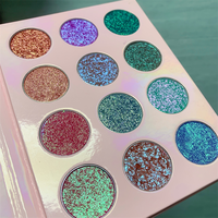 Palet Eyeshadow 12 Warna dengan Kotak Pink, Bubuk Eyeshadow Kering Campuran Marmer, Pigmen Optik Kustom, Hasil Akhir Berkilau